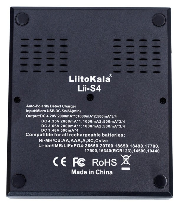 Зарядное устройство для Liitokala Lii-S4, 4 канала, Ni-Mh/Li-ion/LiFePo4, USB, LCD, Box