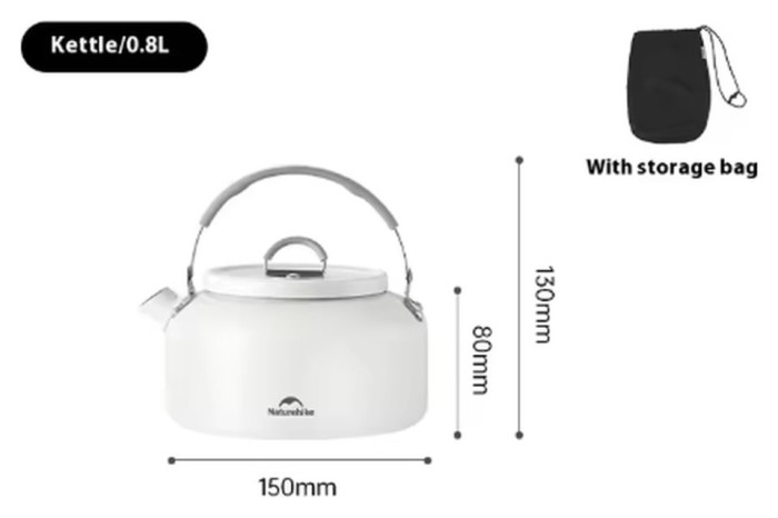 Чайник з керамічним антипригарним покриттям Naturehike CNK2450CF013 0,8 л, алюміній, білий