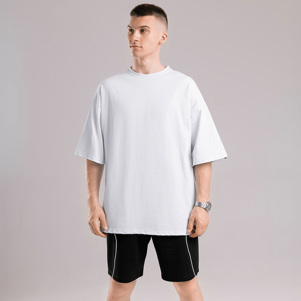Однотонна біла футболка для чоловіків. Чоловіча біла футболка оверсайз Pobedov Nude