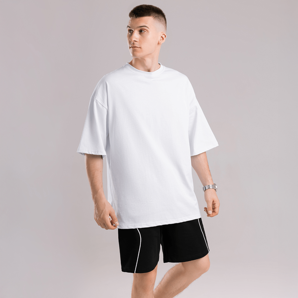 Однотонна біла футболка для чоловіків. Чоловіча біла футболка оверсайз Pobedov Nude, укр, укр