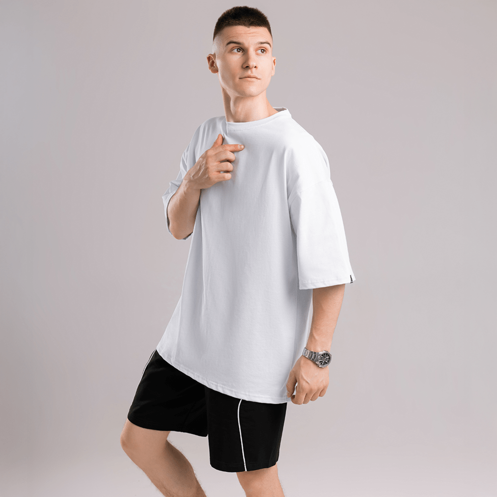 Однотонна біла футболка для чоловіків. Чоловіча біла футболка оверсайз Pobedov Nude, укр, укр