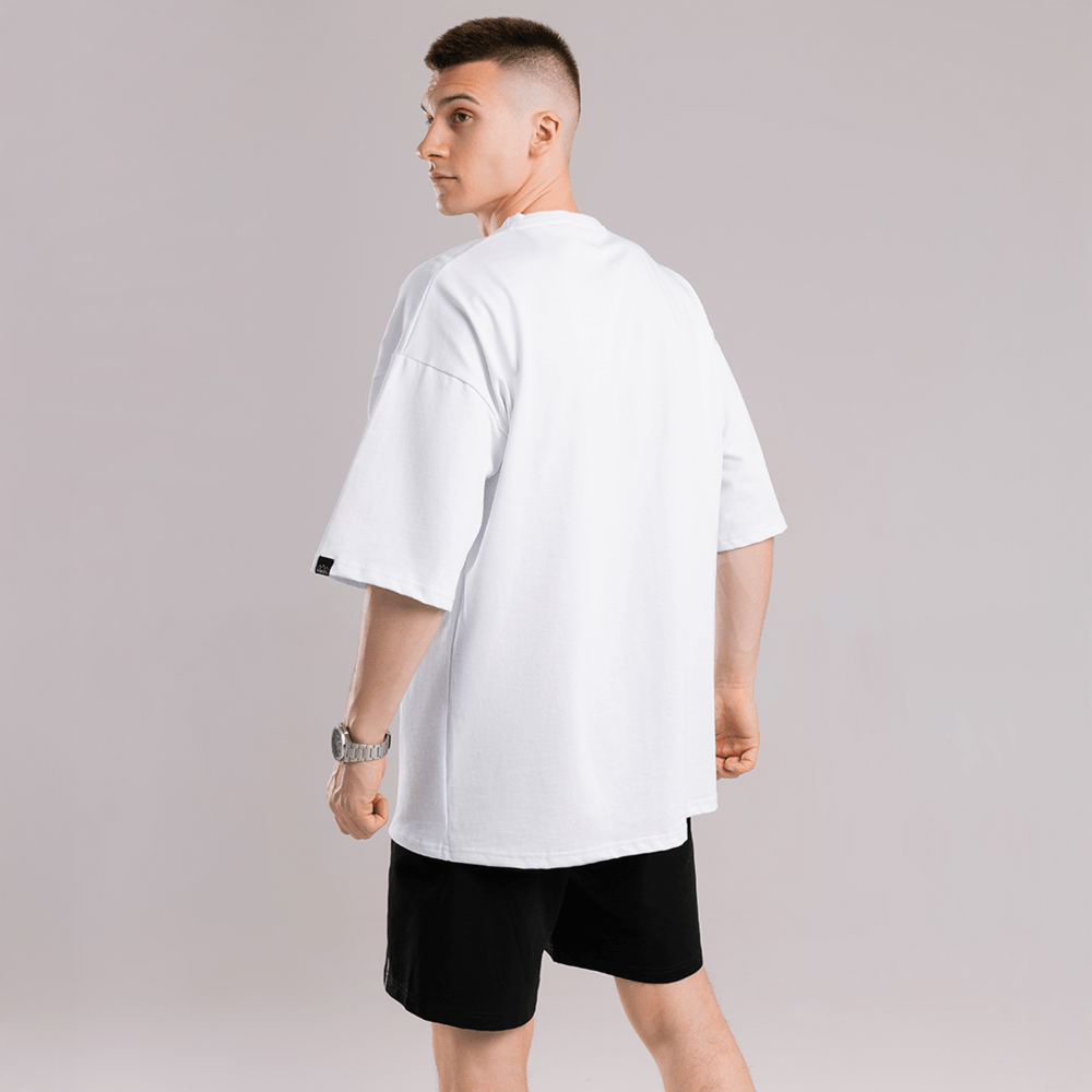 Однотонна біла футболка для чоловіків. Чоловіча біла футболка оверсайз Pobedov Nude, укр, укр