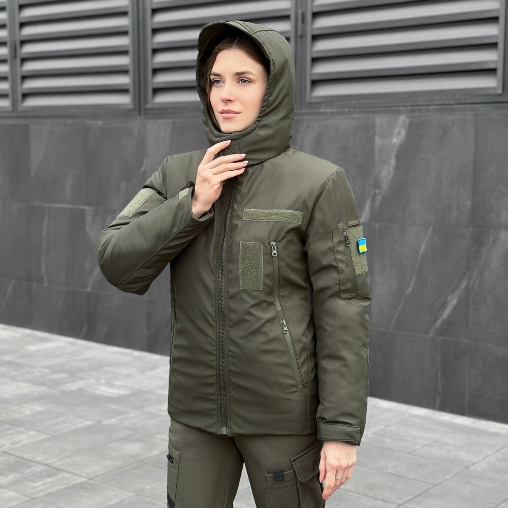 Жіноча зимова хакі куртка з капюшоном Pobedov Winter Jacket Motive ЗИМА В2 Жіноча, укр, укр