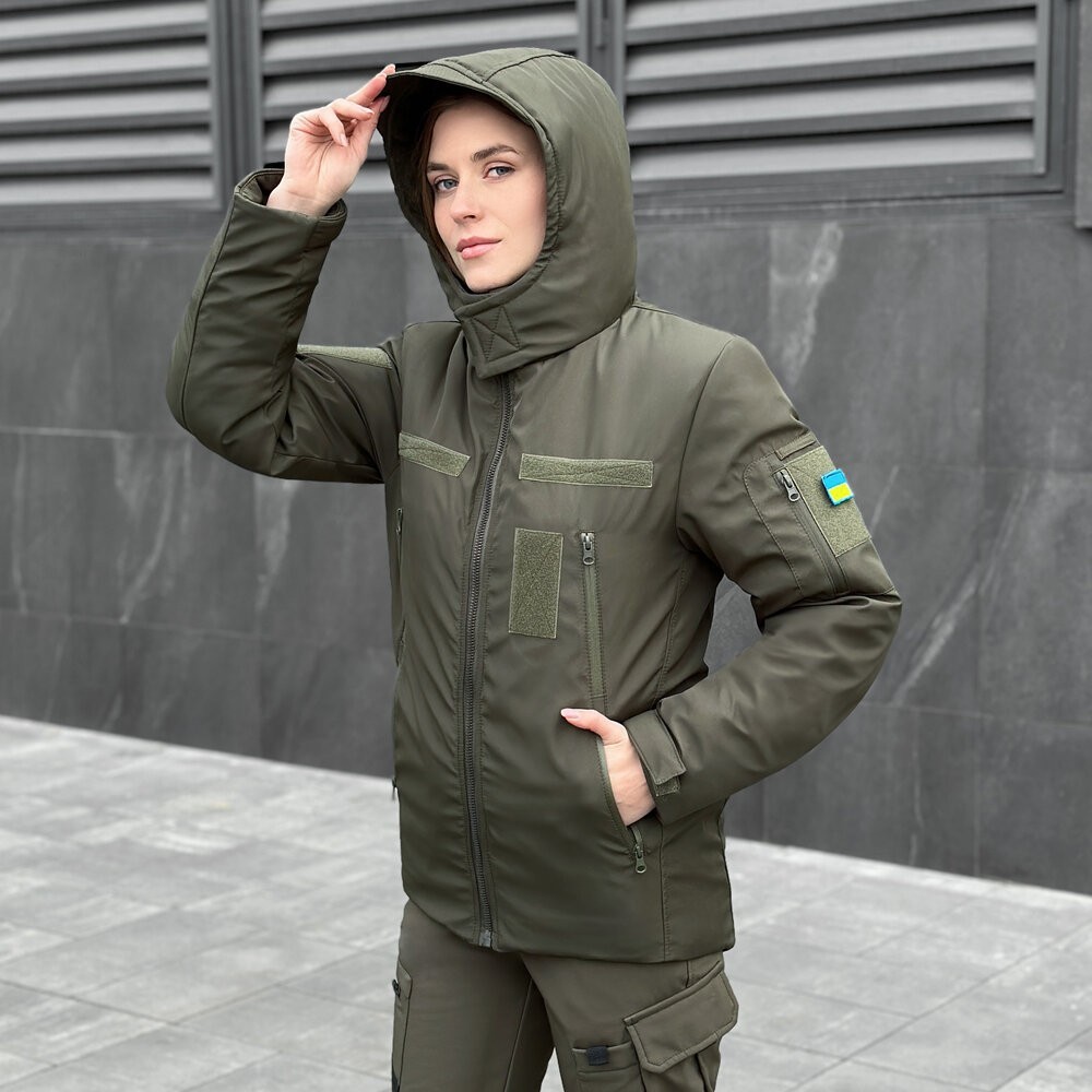 Жіноча зимова хакі куртка з капюшоном Pobedov Winter Jacket Motive ЗИМА В2 Жіноча, укр, укр