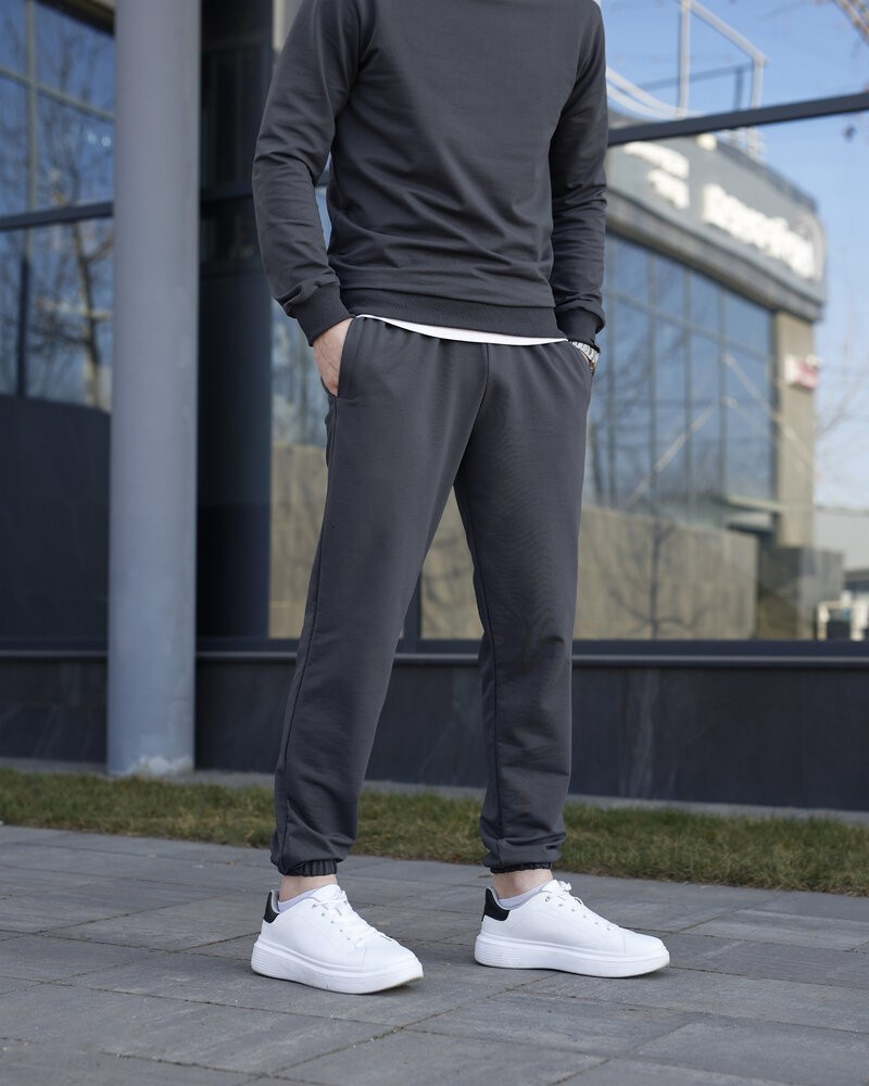 Мужские брюки джогеры с карманами темно-серые Pobedov 95