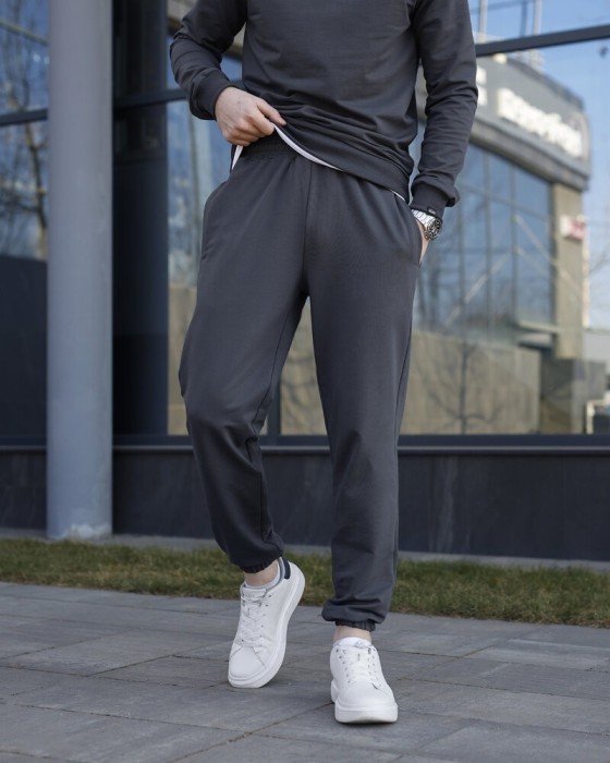 Мужские брюки джогеры с карманами темно-серые Pobedov 95
