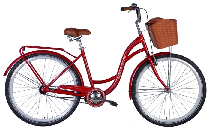Велосипед ST 28" Dorozhnik AQUAMARINE гальмівна рама- з багажником задн St з кошиком Pl з крилом St 2024 (бордовий), укр, укр