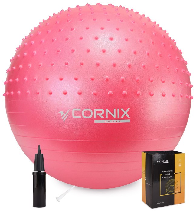 М'яч для фітнесу (фітбол) Cornix 65 см напівмасажний Anti-Burst XR-0477 Pink