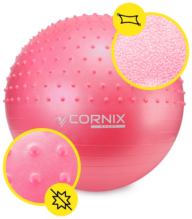 М'яч для фітнесу (фітбол) Cornix 65 см напівмасажний Anti-Burst XR-0477 Pink