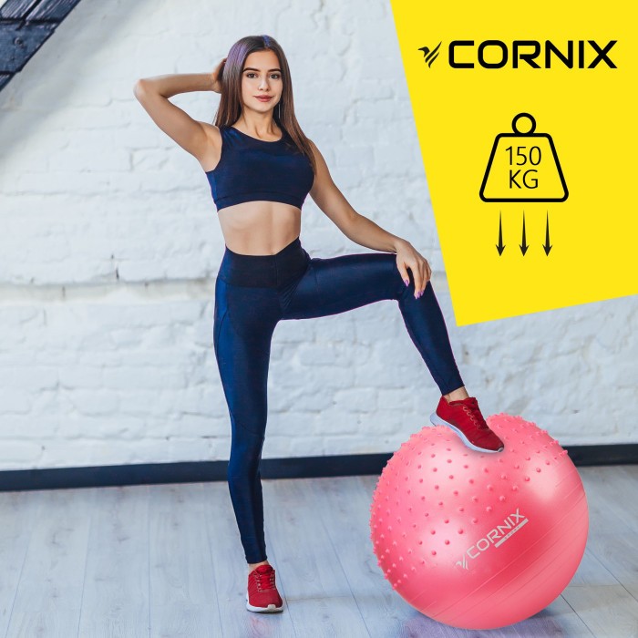 М'яч для фітнесу (фітбол) Cornix 65 см напівмасажний Anti-Burst XR-0477 Pink