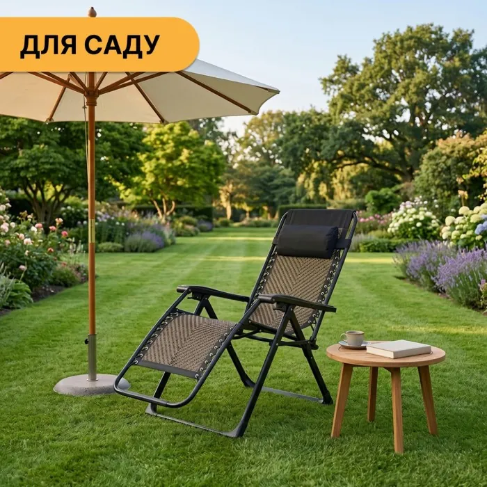 Розкладне крісло шезлонг LEOBRO Zero Gravity Premium Brown Rattan (LB-ZGC-G2-RB)