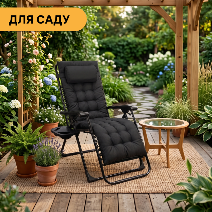 Розкладне крісло шезлонг LEOBRO Zero Gravity Premium Plus Black (LB-ZGC-K2-BLK)