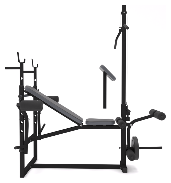 Багатофункціональна лава для жиму 0070 + Тяга + Брусья + Приставка скотта