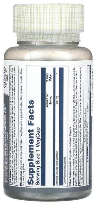 Activated Charcoal, Coconut 280mg - 90 vcaps