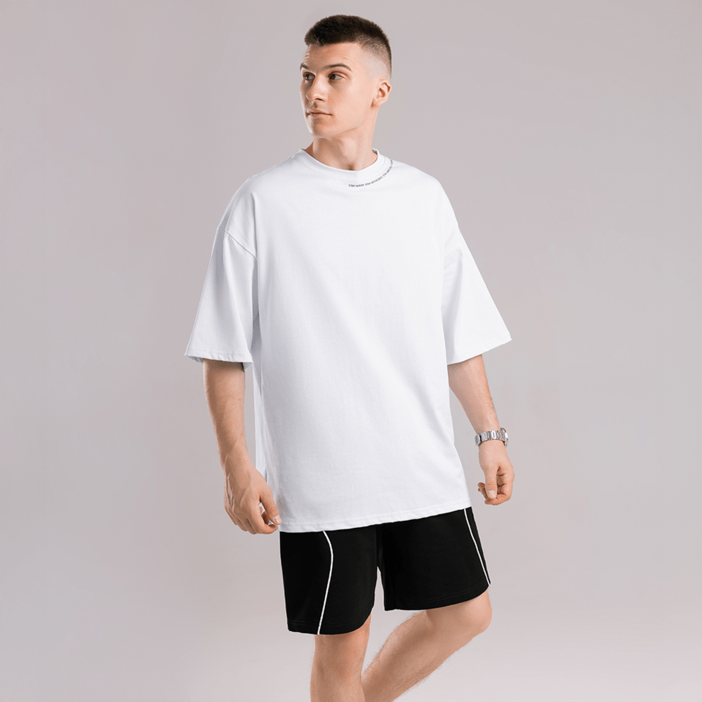Однотонная белая футболка для мужчин. Мужская белая футболка оверсайз Pobedov Onyx