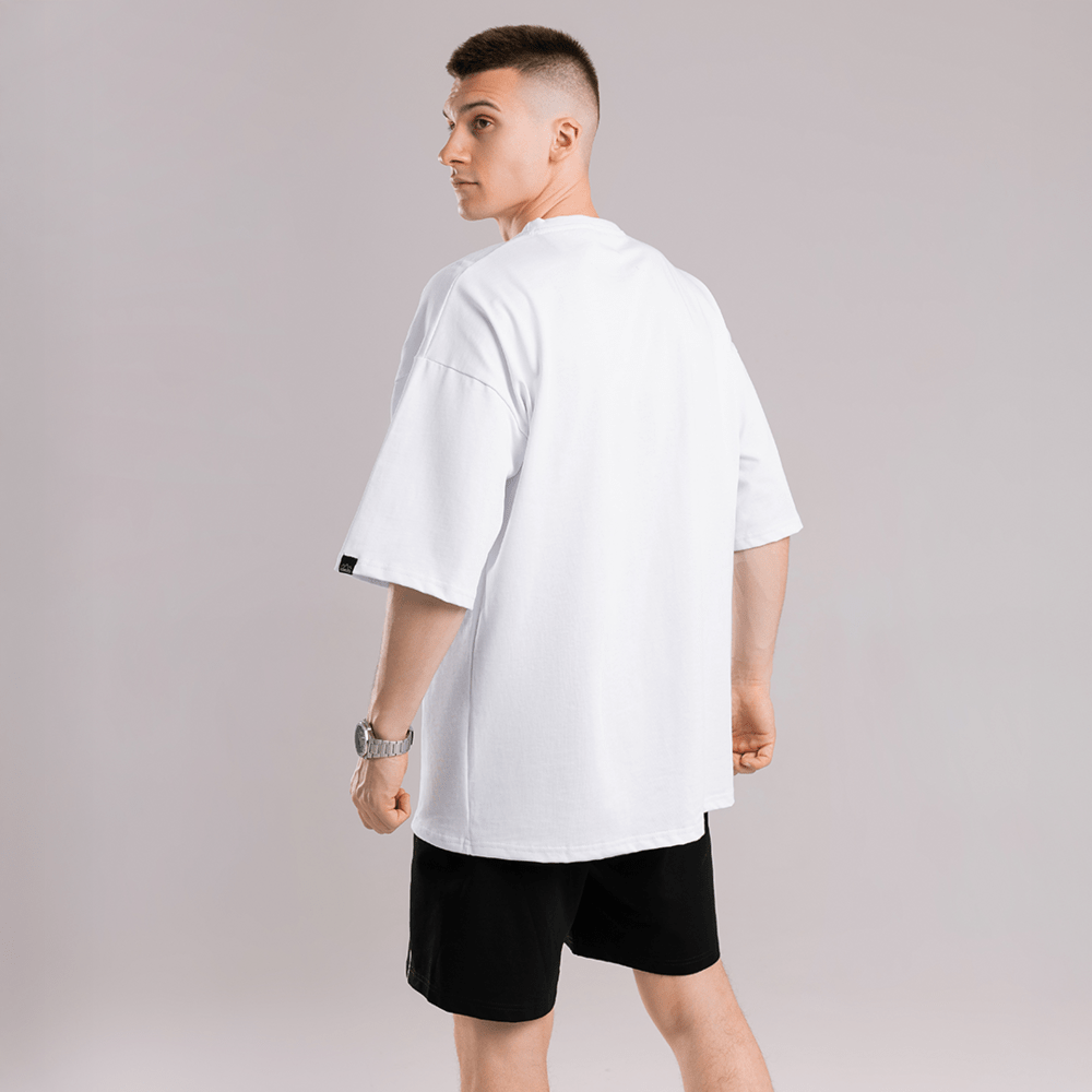 Однотонная белая футболка для мужчин. Мужская белая футболка оверсайз Pobedov Onyx