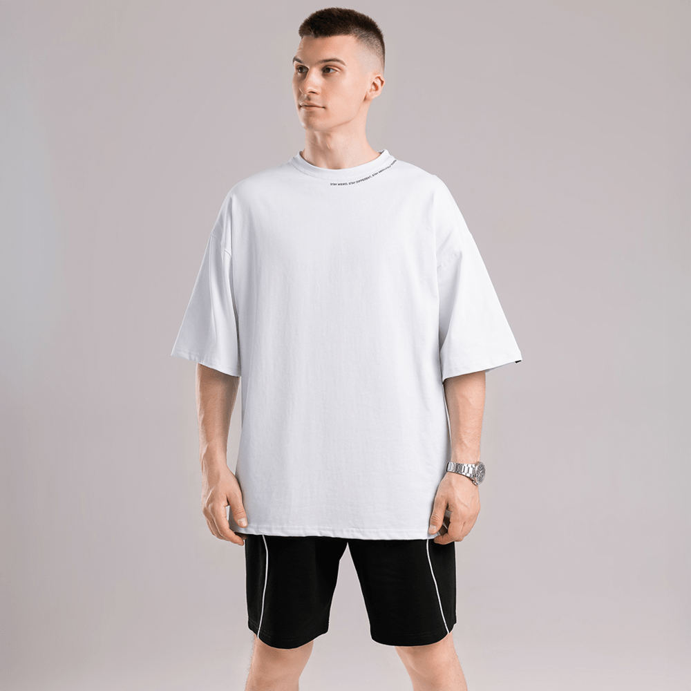 Однотонная белая футболка для мужчин. Мужская белая футболка оверсайз Pobedov Onyx