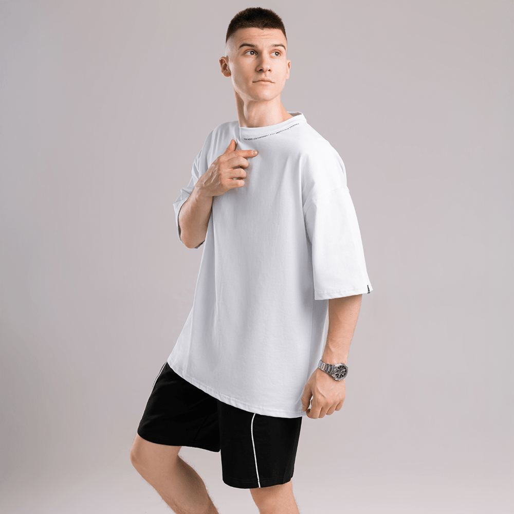 Однотонная белая футболка для мужчин. Мужская белая футболка оверсайз Pobedov Onyx