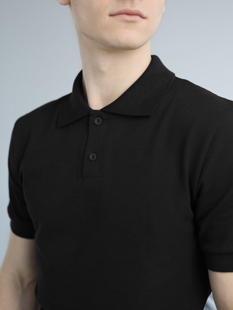 Черная футболка поло весенняя. Легкое летнее мужское черное поло Pobedov Royal