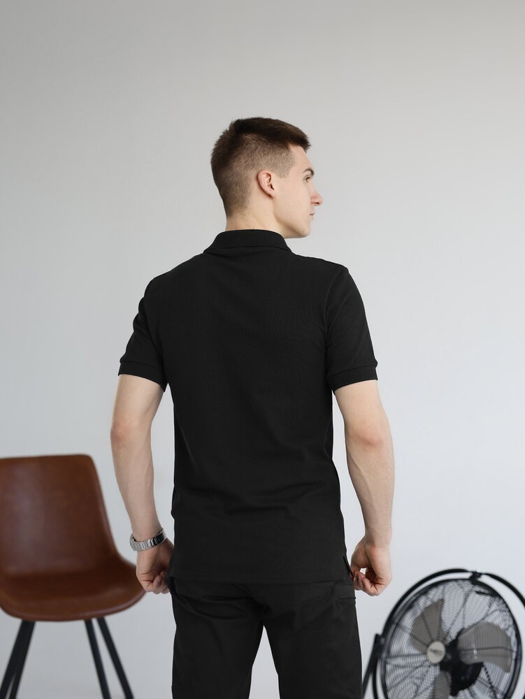 Черная футболка поло весенняя. Легкое летнее мужское черное поло Pobedov Royal