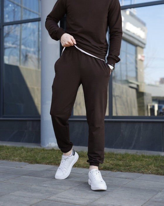Мужские брюки джогеры с карманами шоколадный Pobedov 95