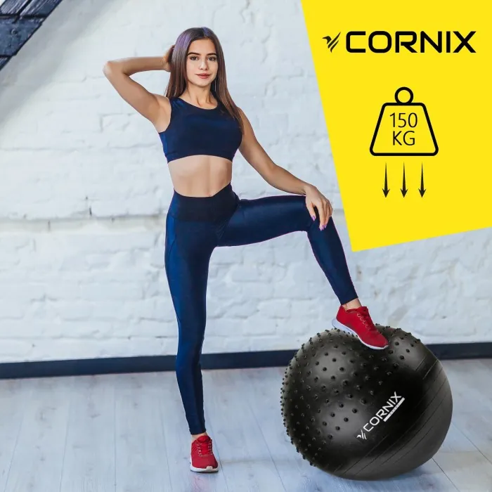 М'яч для фітнесу (фітбол) Cornix 65 см напівмасажний Anti-Burst XR-0474 Black