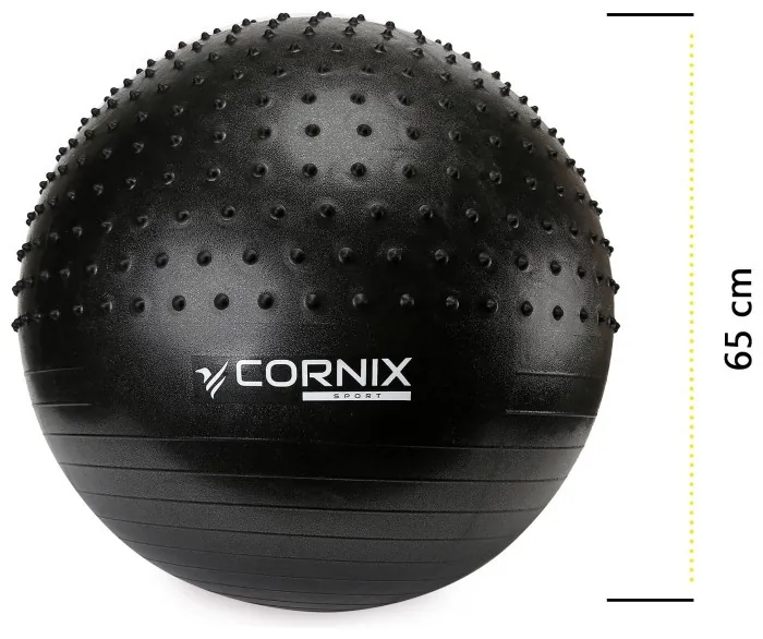 М'яч для фітнесу (фітбол) Cornix 65 см напівмасажний Anti-Burst XR-0474 Black
