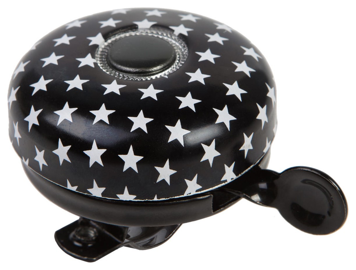 Дзвінок велосипедний VLT чорний із білими зірками 58mm, укр, укр