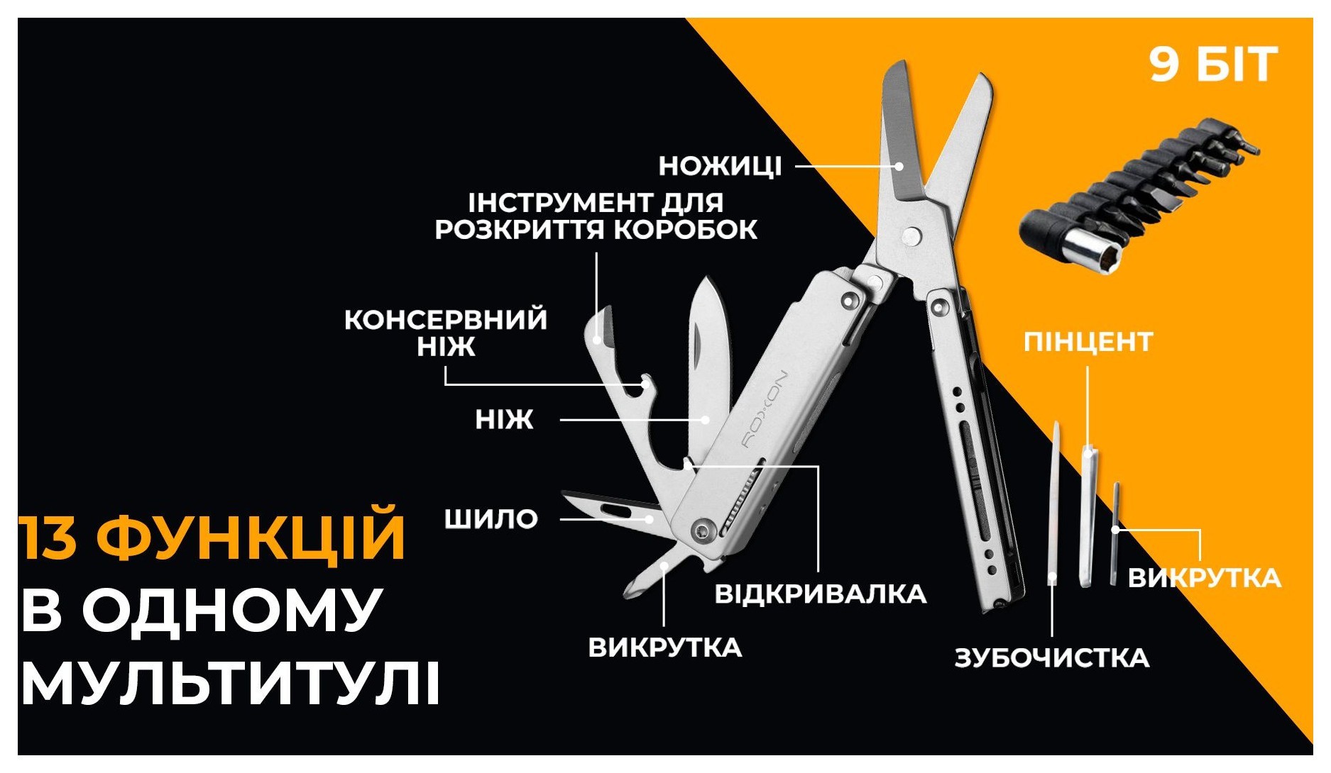 Міні мультитул Roxon M3 зі змінними бітами, сірий