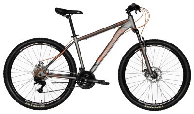Велосипед AL 27.5" Discovery BASTION DD FR рама-17" серебристо-оранжевый (матовый) 2024
