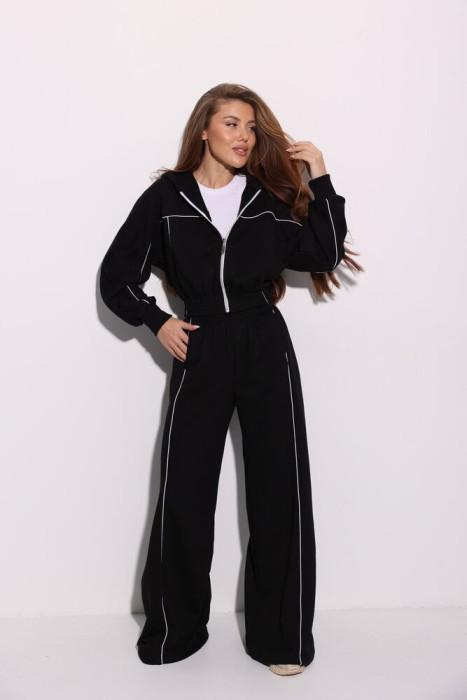 Костюм женский с карманами Slavni черный, Костюм Slavni Tenzi женский на молнии черный