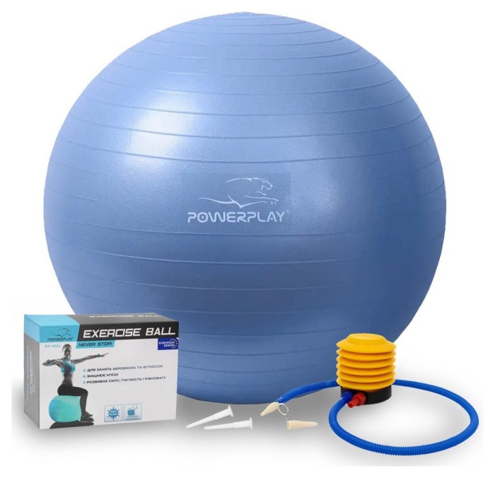 М'яч для фітнесу (фітбол) PowerPlay 4001 Ø65 cm Gymball Синій + помпа