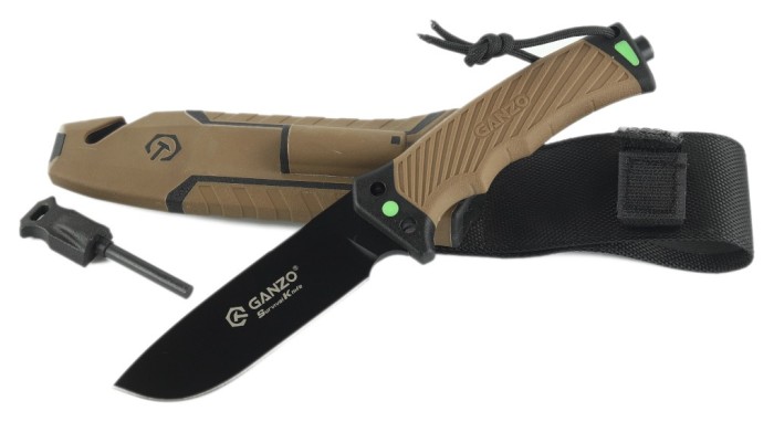Ніж Ganzo G8012V2-DY коричневий (G8012V2-DY) з паракордом, укр, укр