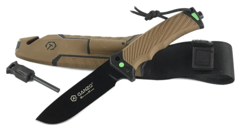 Ніж Ganzo G8012V2-DY коричневий (G8012V2-DY) з паракордом (FNR_G8012V2-DY)