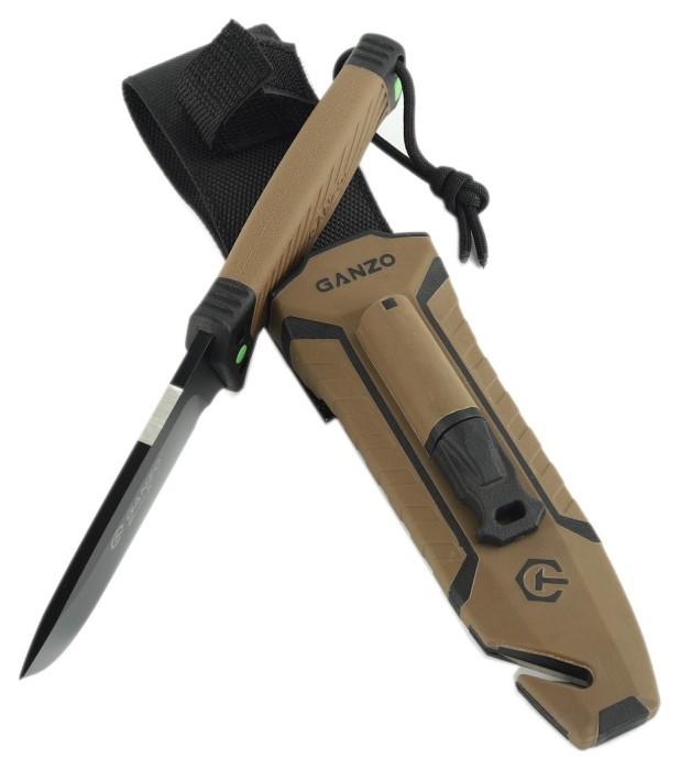 Ніж Ganzo G8012V2-DY коричневий (G8012V2-DY) з паракордом