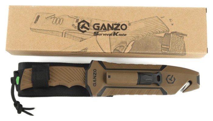 Ніж Ganzo G8012V2-DY коричневий (G8012V2-DY) з паракордом, укр, укр