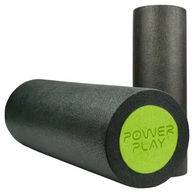 Массажний ролик (ролер) гладкий PowerPlay 4021 Fitness Roller Чорно-зелений (45x15см.)
