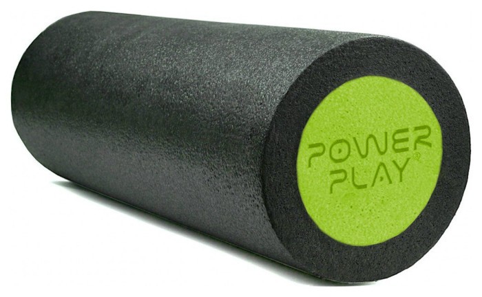 Массажний ролик (ролер) гладкий PowerPlay 4021 Fitness Roller Чорно-зелений (45x15см.)