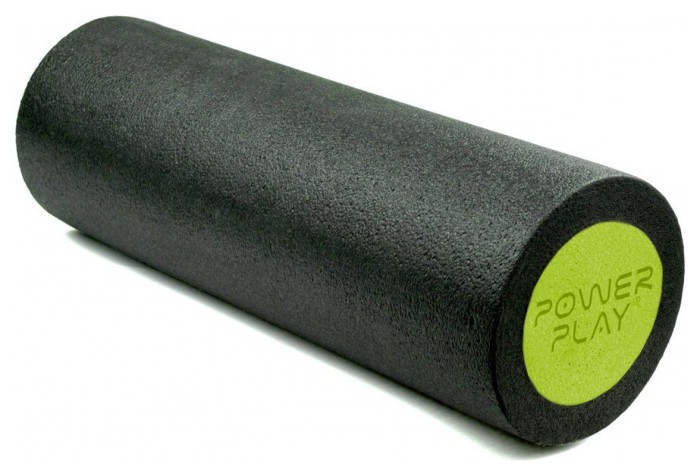 Массажний ролик (ролер) гладкий PowerPlay 4021 Fitness Roller Чорно-зелений (45x15см.)