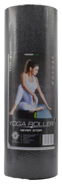 Массажний ролик (ролер) гладкий PowerPlay 4021 Fitness Roller Чорно-зелений (45x15см.)