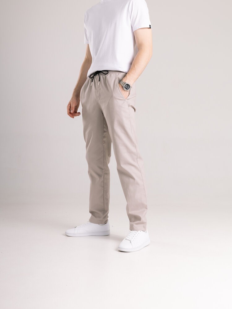 Мужские бежевые штаны демисезонные котоновые прямого кроя Pobedov Step