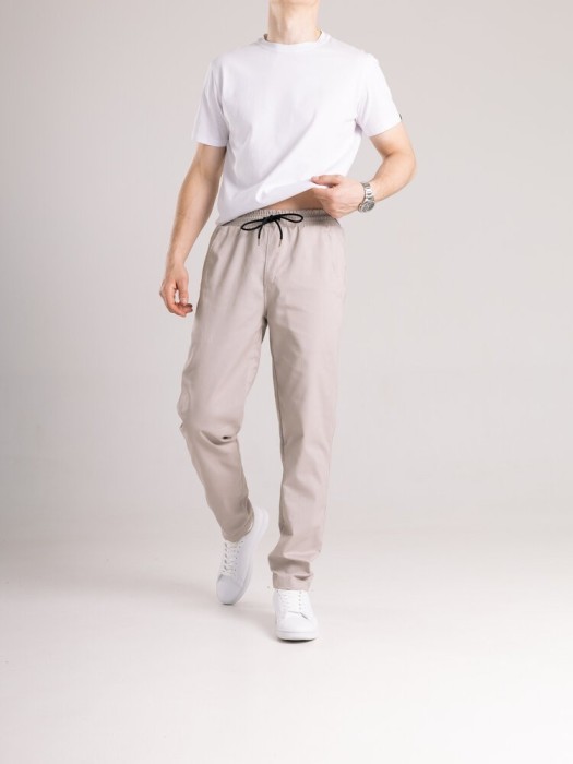 Мужские бежевые штаны демисезонные котоновые прямого кроя Pobedov Step