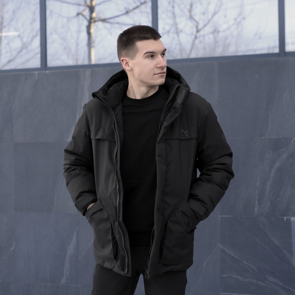 Чорна чоловіча парка зимова з капюшоном Pobedov Navy