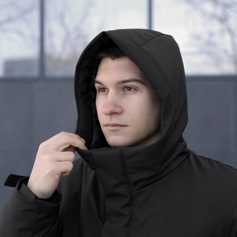 Чорна чоловіча парка зимова з капюшоном Pobedov Navy