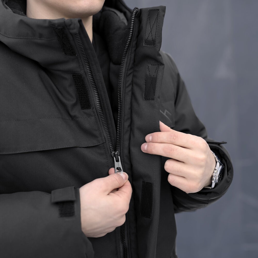 Чорна чоловіча парка зимова з капюшоном Pobedov Navy