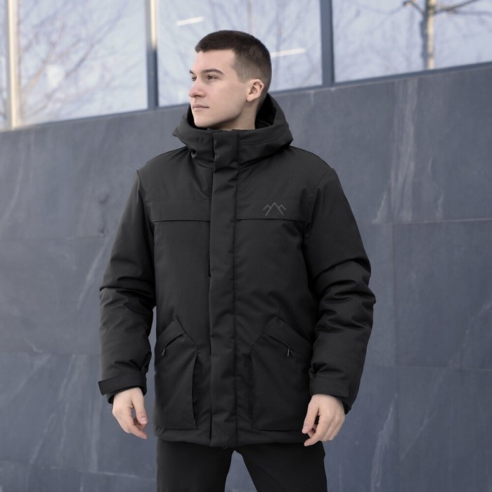 Черная мужская зимняя парка с капюшоном Pobedov Navy