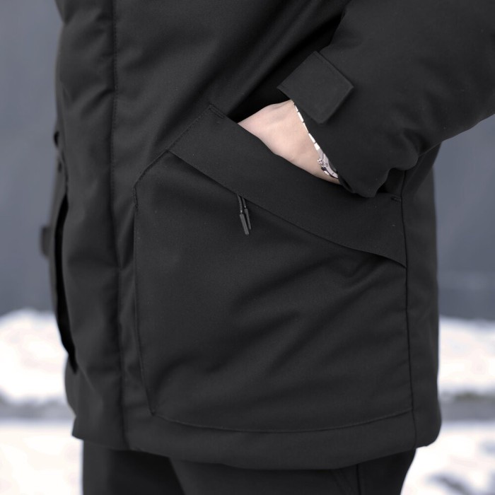 Черная мужская зимняя парка с капюшоном Pobedov Navy