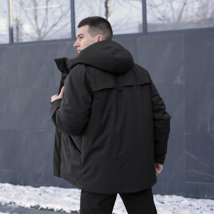 Черная мужская зимняя парка с капюшоном Pobedov Navy