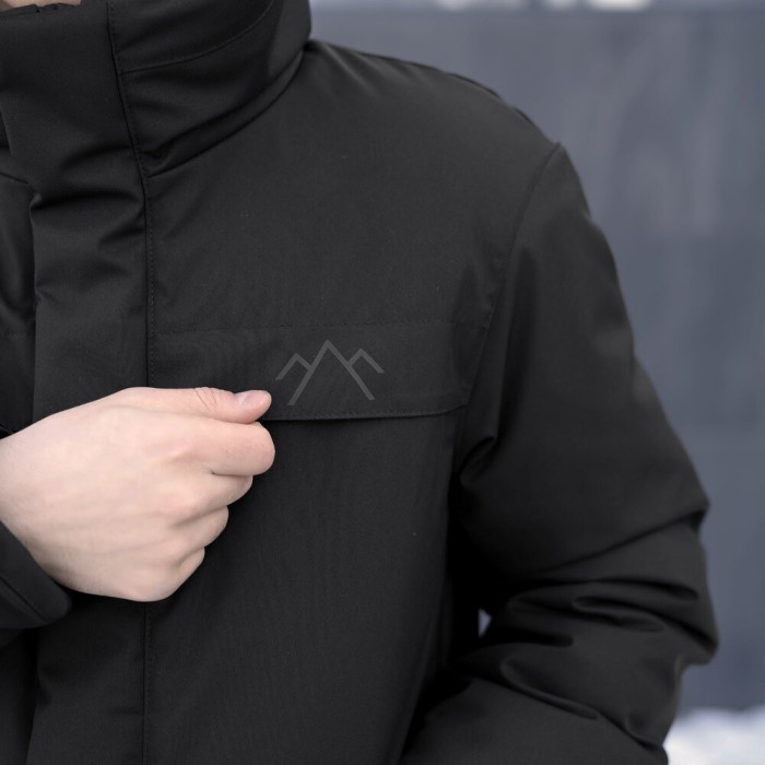 Черная мужская зимняя парка с капюшоном Pobedov Navy