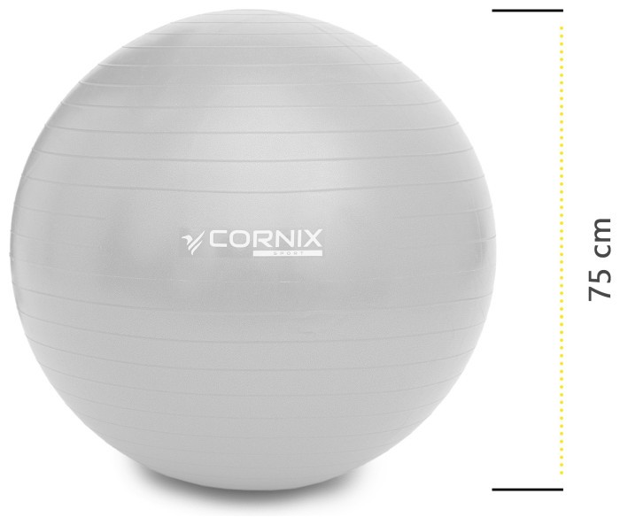 М'яч для фітнесу (фітбол) Cornix 75 см Anti-Burst XR-0365 Silver